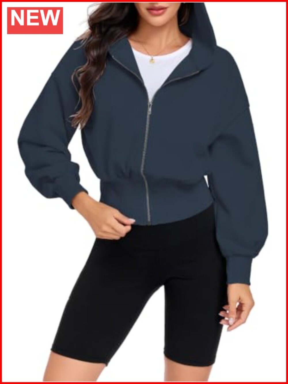 Womens Zip Up Cropped Hoodie Cinched Waist Cotton Blend Sweatshirt